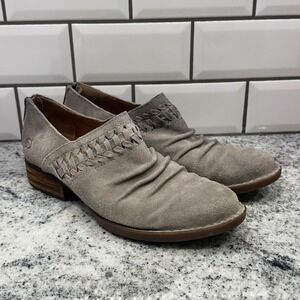 Born Women 7M Kerri Ankle Booties Grey Good Suede Ruched Woven Back Zip‎ F36222